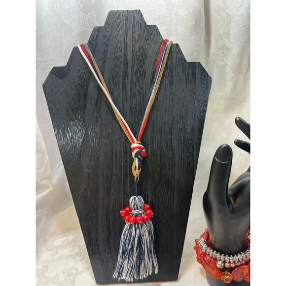 Vintage Jewelry Lot of Red & Gold Themed Multi-Layered Red Plastic Beaded Neckla - Picture 3 of 8